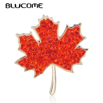 

Blucome Vivid Plant Maple Leaf Shape Brooch Full Red Crystals Jewelry Pins Women Girls Gift Collar Scarf Hat Clothes Accessories