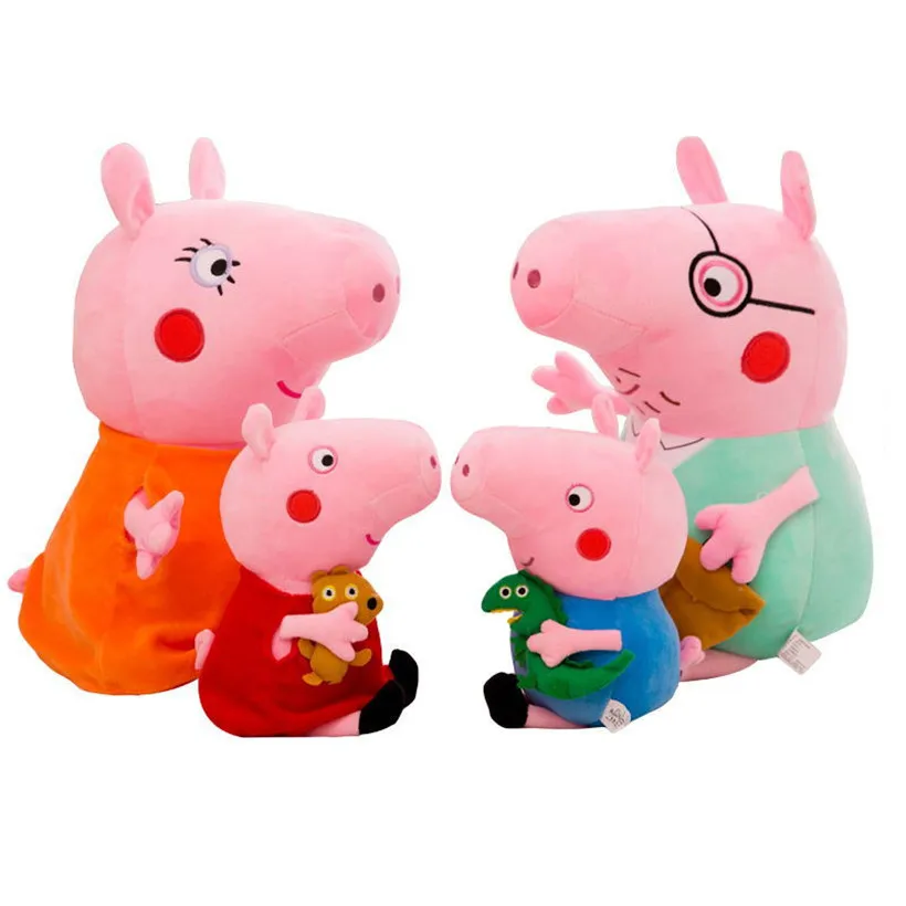 

4 Pcs Original Peppa Pig Family Pack George Dad Mom Stuffed Doll Anime Plush Toys For Children Birthday Gifts