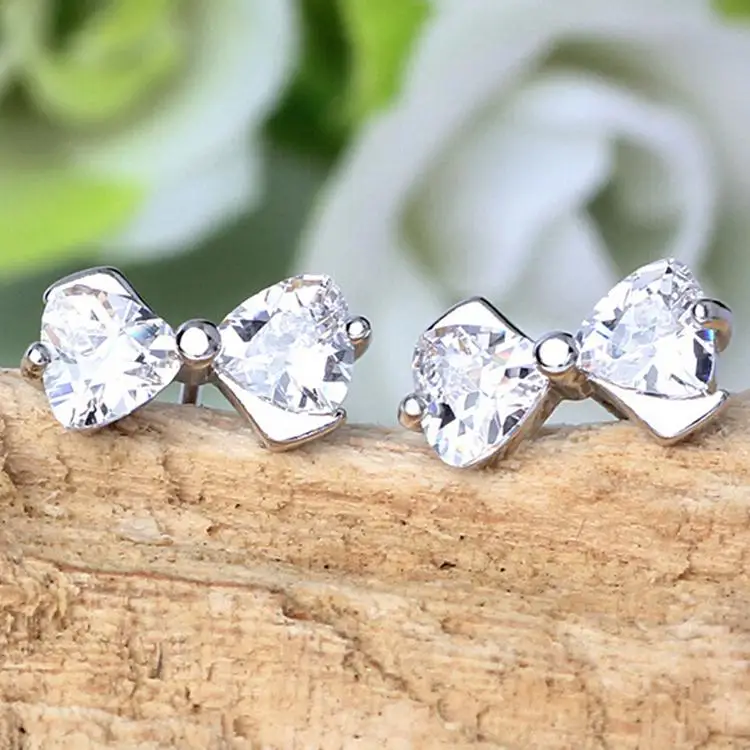 

Fashion 1 Pair Elegant Cute Bow Rhinestone Silver Plated Earrings Charming Jewelry Drop Shipping EAR-0460