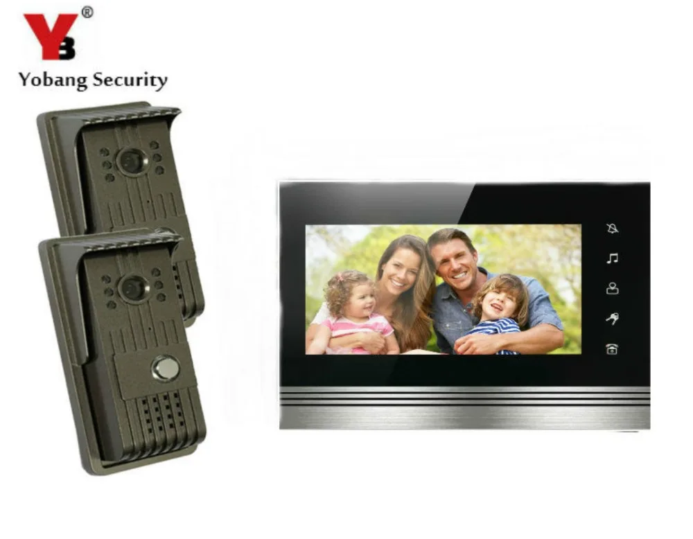 

YobangSecurity 7 Inch Color Touch Button Video Door Phone Doorbell Intercom Entry System Kit With Metal Case 2 Camera 1 Monitor