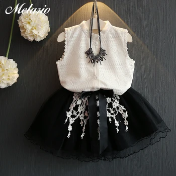 

New Arrival Girls Dress2020 Casual Summer Style Girls Clothes Sleeveless White Lace T-shirt+Grils Cotton Dress 2Pcs Kids Clothes