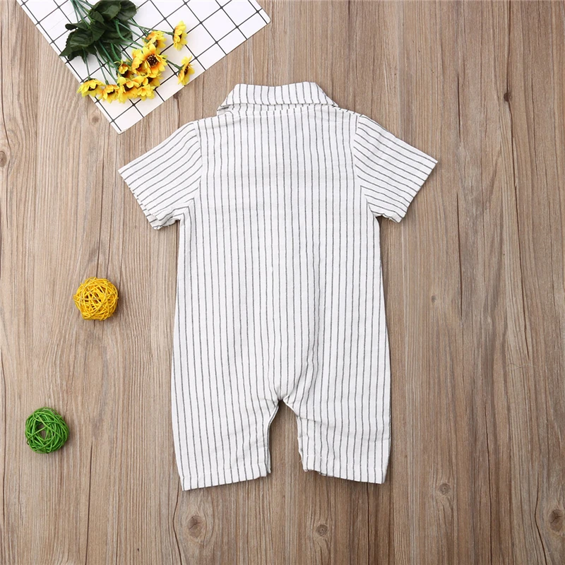 Newborn Baby Boys Clothes Formal Party Gentleman Rompers Bow Tie Striped Romper Jumpsuit Kids Boy Clothes Playsuit Outfit 0-18M