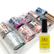 Adhésif Colle Colorée Fleur Feuille D'ongle Ensemble 2.5*100cm Ongles Autocollant ongles Gel Ongles Kits D'art Avec Étoile Colle Pochoir Autocollant(China)