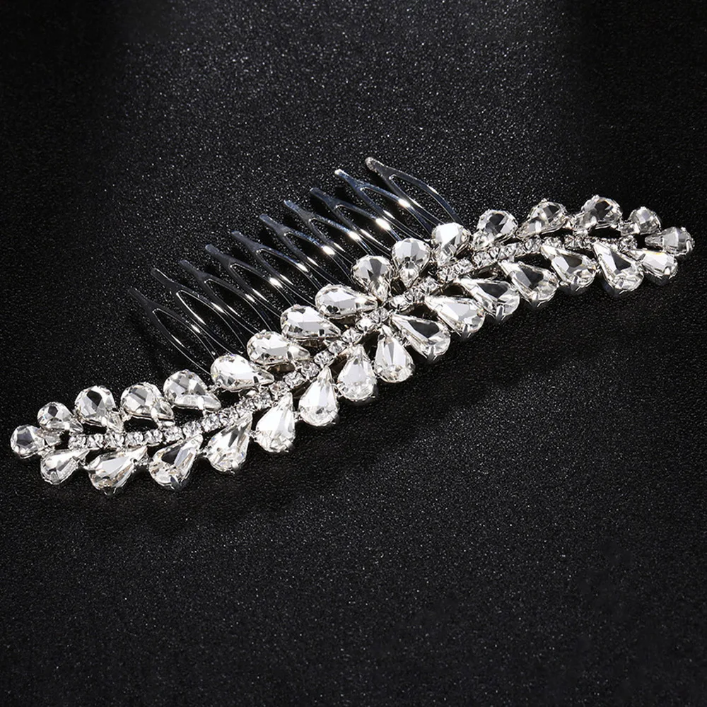 

Women Hair Ornaments Headwear Headpiece Hair Accessories Water drop glass leaf shape Bridal Rhinestone Hair Combs headdress New