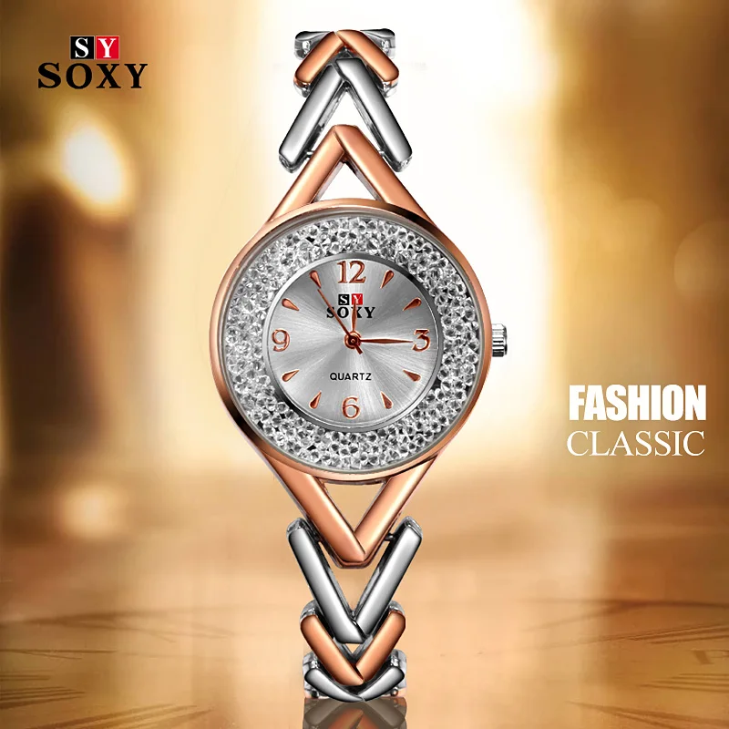 

SOXY Bracelet Ladies Watches Rose Gold Rhinestone Fashion Watch Women 2019 Women's Watch For Women Fashion bayan kol saati