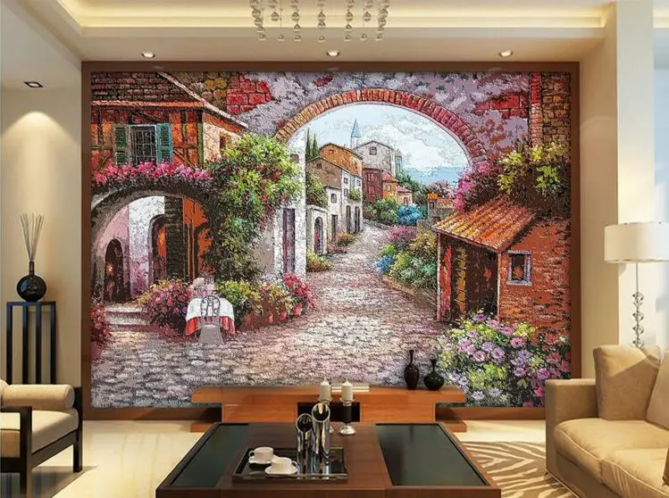 

3d room wallpaper custom mural non-woven wall sticker European town streets of flowers painting photo 3d wall murals wallpaper