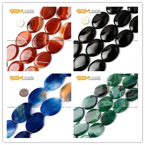 30x40mm Oval Agate Beads Red Black Blue Green Natu...