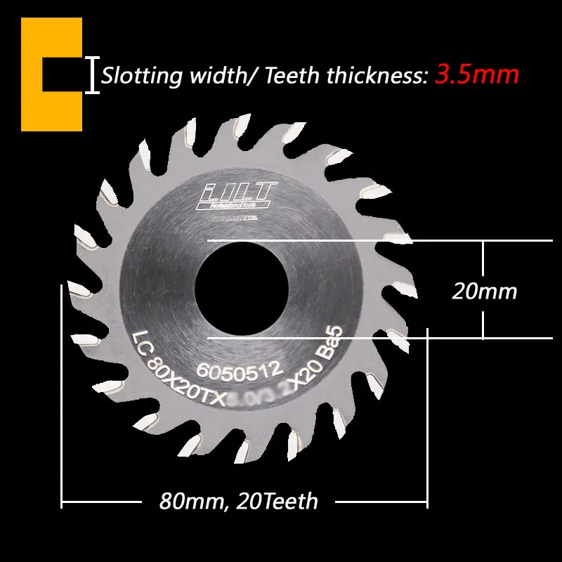 80 мм TCT шлицевые пильные диски 80x20 мм TCT пазовые пильные диски 20 зубьев фреза для дерева, толщина от 1,8 до 5,5 мм, диаметр отверстия: 20 мм - Цвет: Slotting width 3.5mm