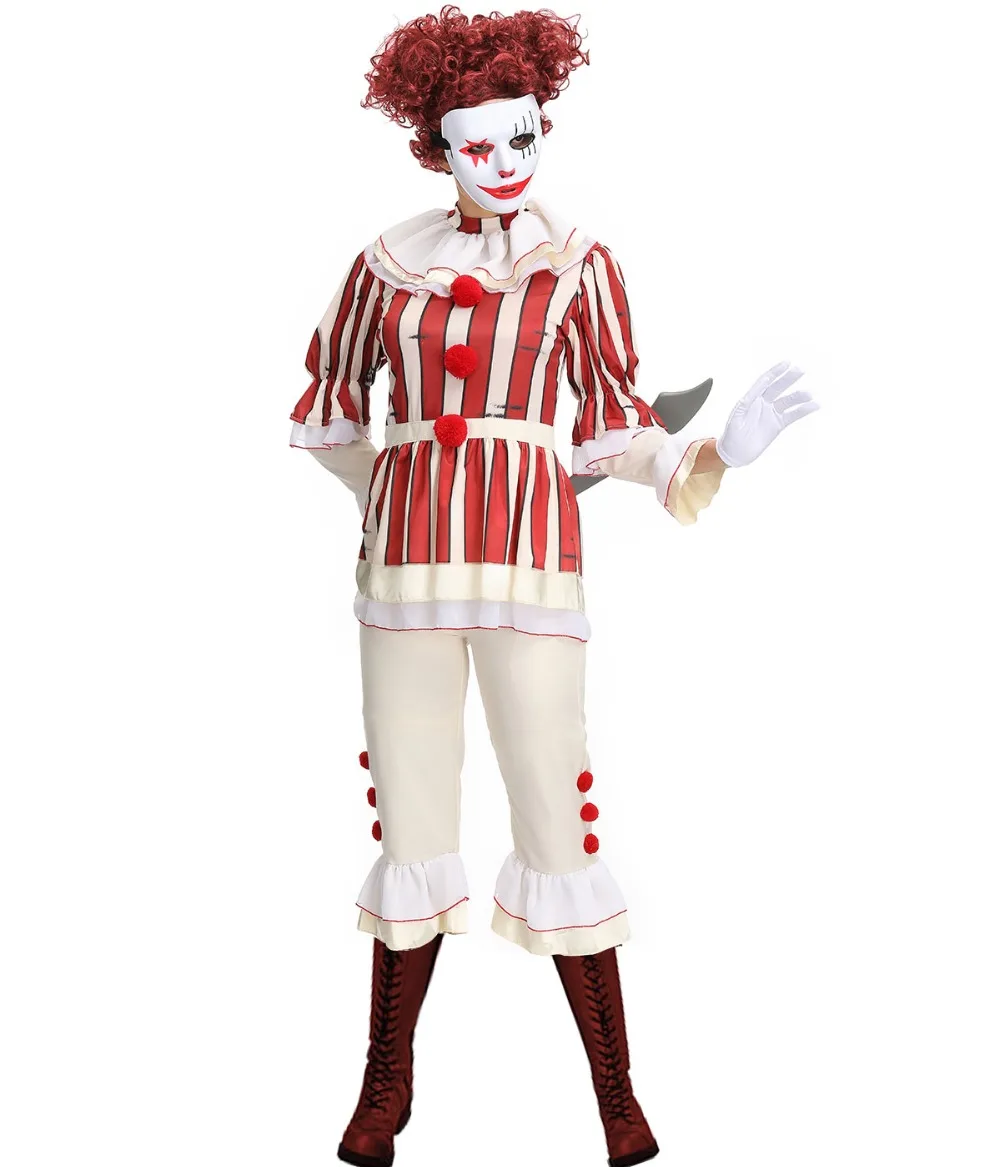 Роскошный костюм клоуна-убийцы для женщин и взрослых; нарядное платье для Хэллоуина; мужской костюм в цирке; страшный костюм для страшных женщин