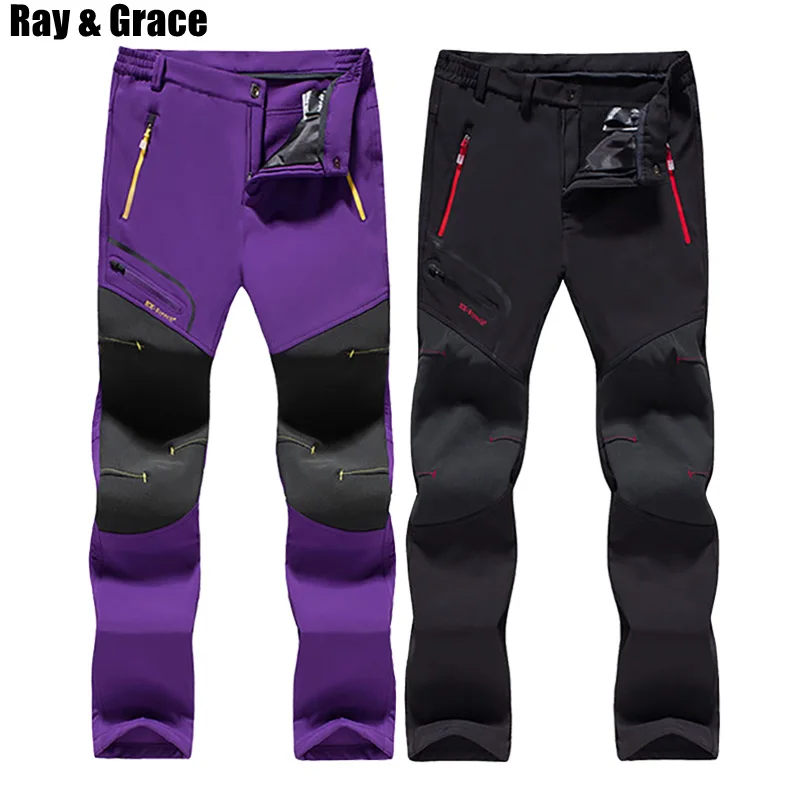 

RAY GRACE Winter Warm Pants For Women Outdoor Sport Fleece Hiking Pants Waterproof Softshell Trousers Trekking Skiing Fishing