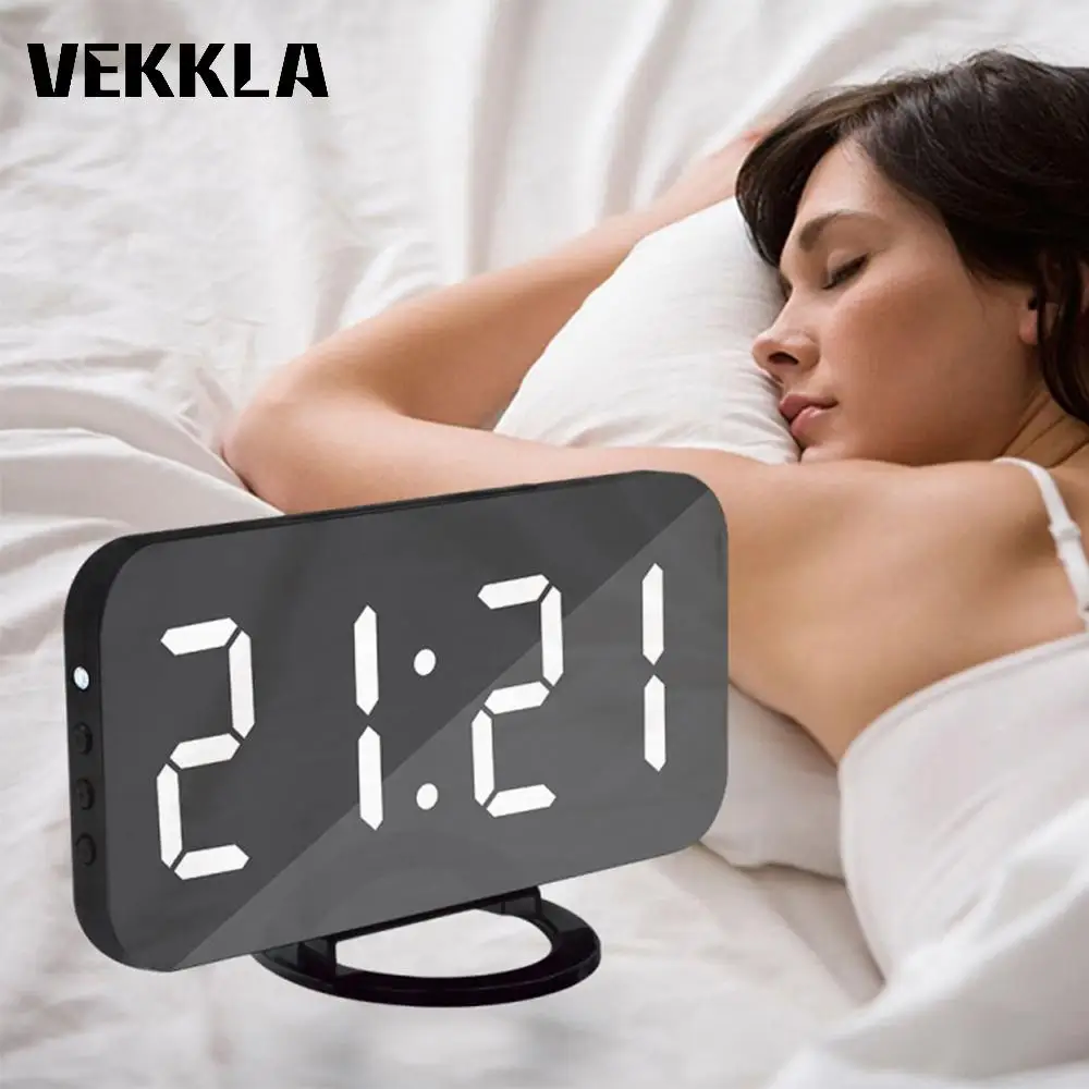 Modern LED Desk Alarm Clock Glowing Decor Table Digital Temperature and