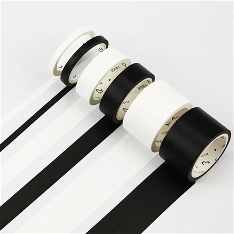 

5mm/15mm Solid White Black Basic Decorative Paper Writable Adhesive Washi Masking Tape School Supplies Stationery