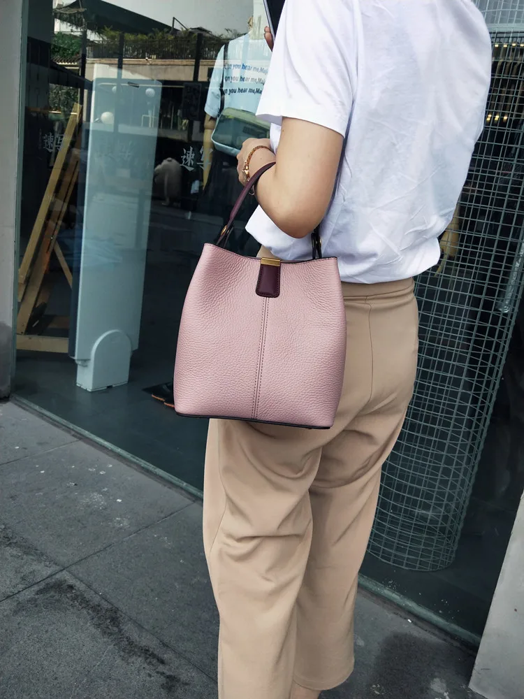 Bolsas de couro genuíno cabeça camada litchi