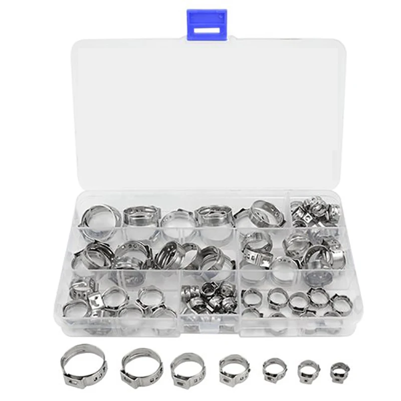 

80 Pcs Single Ear Crimping Hose Clamp Single Ear Hose Clamps Double Ears Clamphose Fuel Clamps Assortment For Hydraulic Hose F