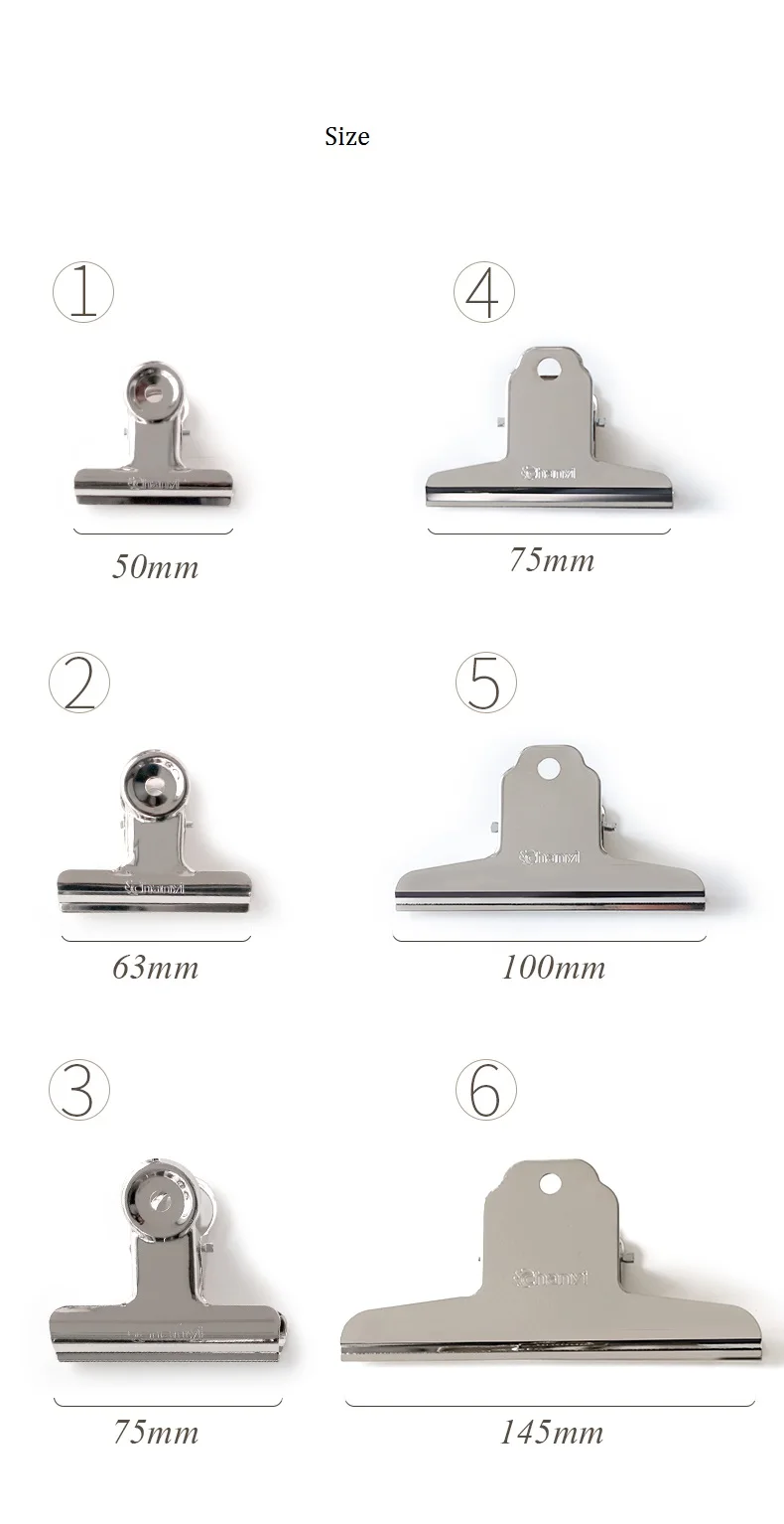 Оптовая продажа 6 размер Нержавеющая сталь Бумага Билл Зажимы пружинный зажим офис школьные принадлежности канцелярские