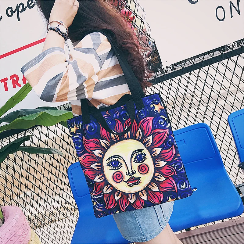 Menghuo Original Design New Tarot Canvas Handbags Printed Bags Beach Bags Large Capacity Tote Women Casual Shopping Bags Bolsa (34)