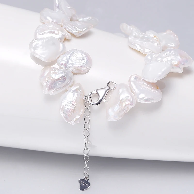 

DAIMI 11-12mm White Baroque Freshwater Pearl Bracelet Special Gift For Women
