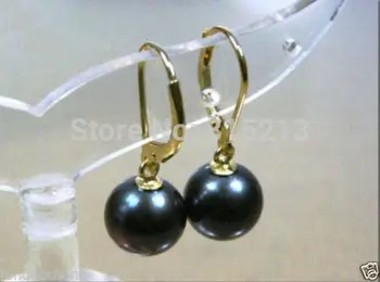 

wb00457 Perfect round 9 mm AAA +dark blue of the south China sea pearl earrings with