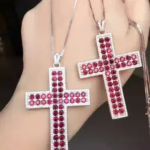 Натуральный Красный Гранат Драгоценный Кулон S925 Серебряный натуральный драгоценный камень кулон Цепочки и ожерелья модный роскошный большой крест женские вечерние, подарок, ювелирное изделие