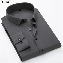 Riinr Фирменная Новинка рубашка мужские черные кнопки отложным воротником с длинным рукавом Бизнес вечернее одноцветное Цвет удобные Для