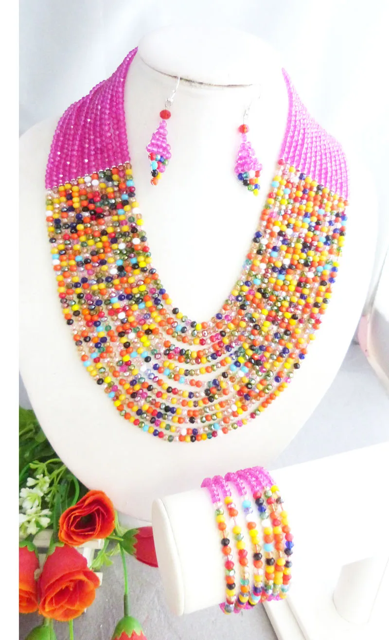 Top Quality African Crystal Beads Necklace Wedding Bridal Jewelry Set