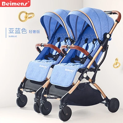 Babyfond Beimeng двойная детская коляска может сидеть и съемный ультра-светильник, переносная Складная коляска для детей - Цвет: light blue 2