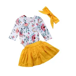 Весенне-осенняя юбка-пачка для маленьких девочек + боди с длинными рукавами и цветочным принтом, комбинезоны + повязка на голову вечерние