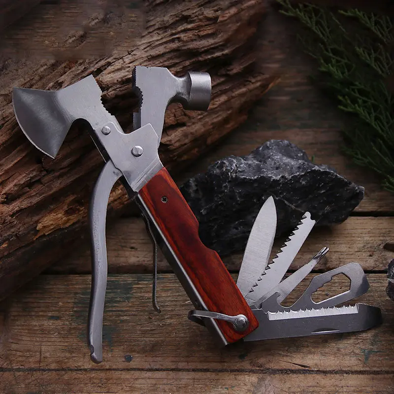 

18 features outdoor multi-function axe folding portable axe Safety survive hammer Bottle opener