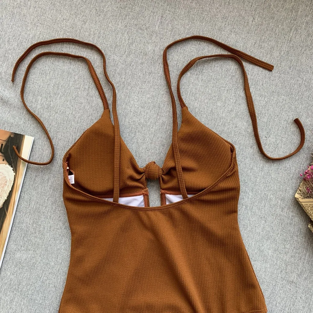 Swimming suit for women 2019 tankini Solid Tie Backless Hollow Bikini Set Female Bathing Suit Monokini Swim Wear Suit biquini