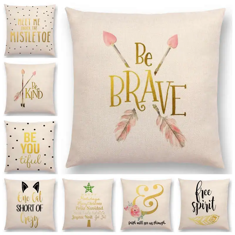 

Hot Sale Golden Decorative Letter Warm Words Cushion Cover Christmas Gifts Home Decor Sofa Throw Pillow Case