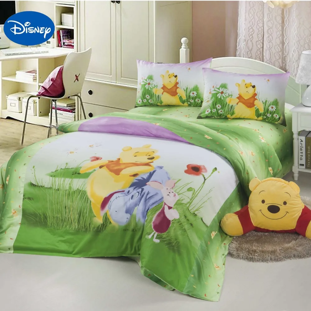 Green Disney Cartoon Winnie The Pooh Bed Set For Children S