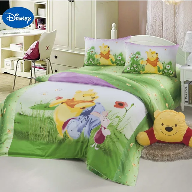 Green Disney Cartoon Winnie the Pooh Bed Set for Children's Bedroom