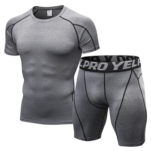 Популярный логотип на заказ, Быстросохнущий компрессионный фитнес-костюм, футболка для бодибилдинга, Спортивная мужская рубашка для занятий спортом на открытом воздухе - Цвет: grey