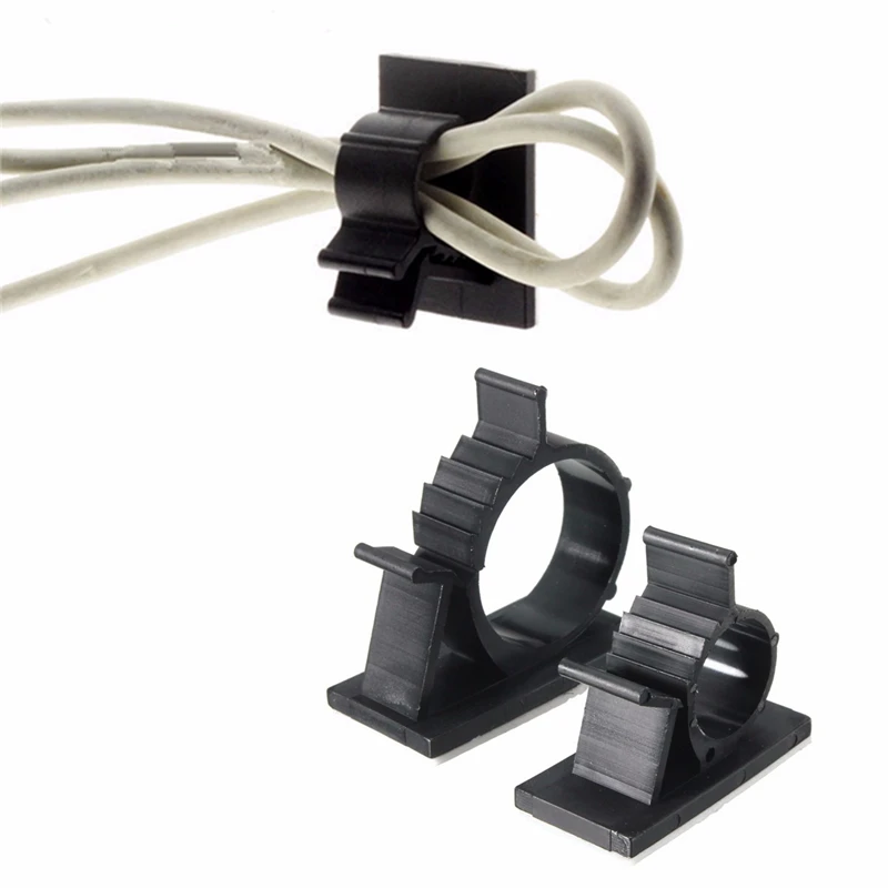 10 шт./компл. черный клей шнур скрепленная проволокой крепления кабеля Velcro-установленный зажимы для галстуков органайзеры стены смонтированы зажимы