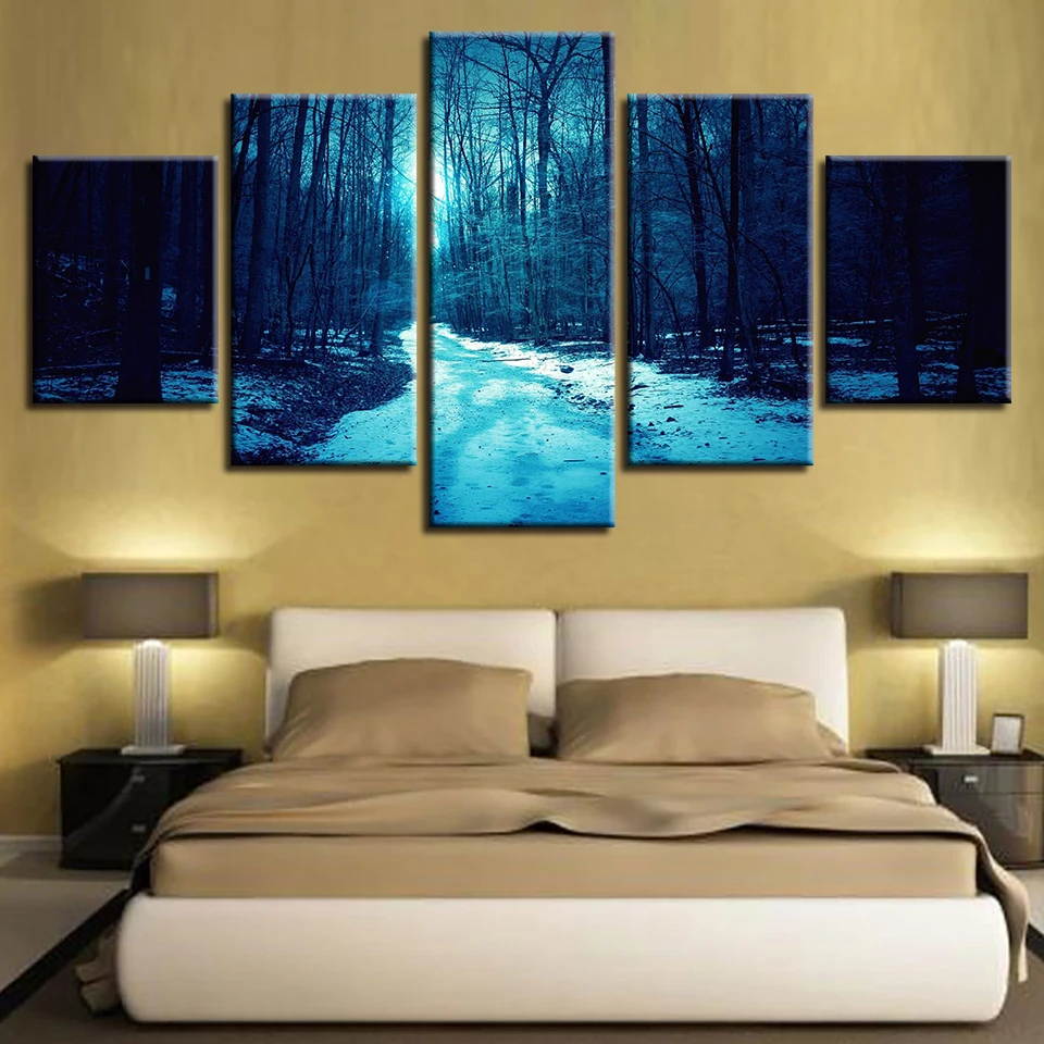 

Living Room Wall Art Pictures HD Printed 5 PiecePcs Blue Aurora Scenery Modern Painting On Canvas Home Decor Poster Framework