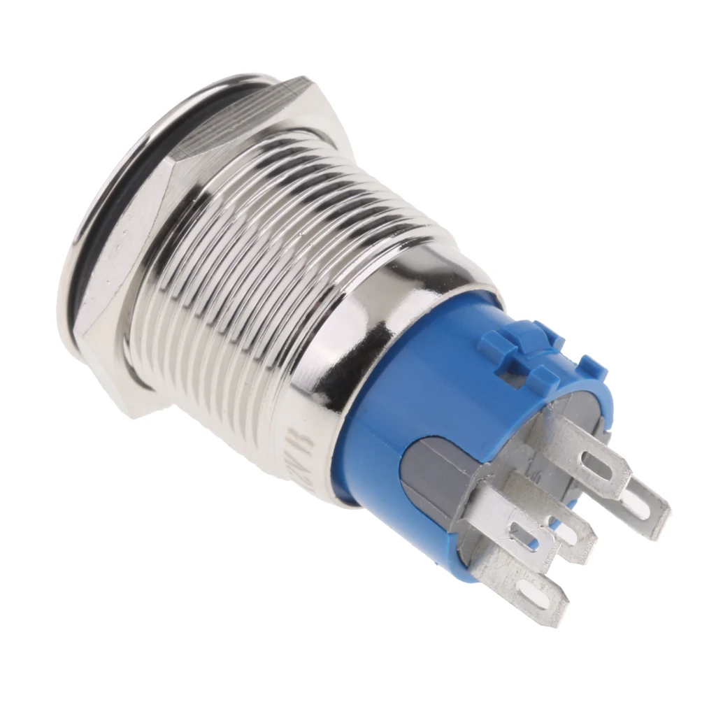 19MM Blue LED Light Metal Button Switch Momentary Push Button Auto Reset Waterproof Illuminated Switch Latching IP67