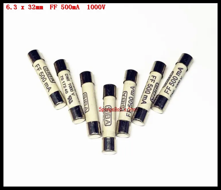 10 30 шт./лот 6 3x32 мм FF 500mA 1000V SIBA керамический предохранитель DMI Fuse 70 172 40|Перемычки| |