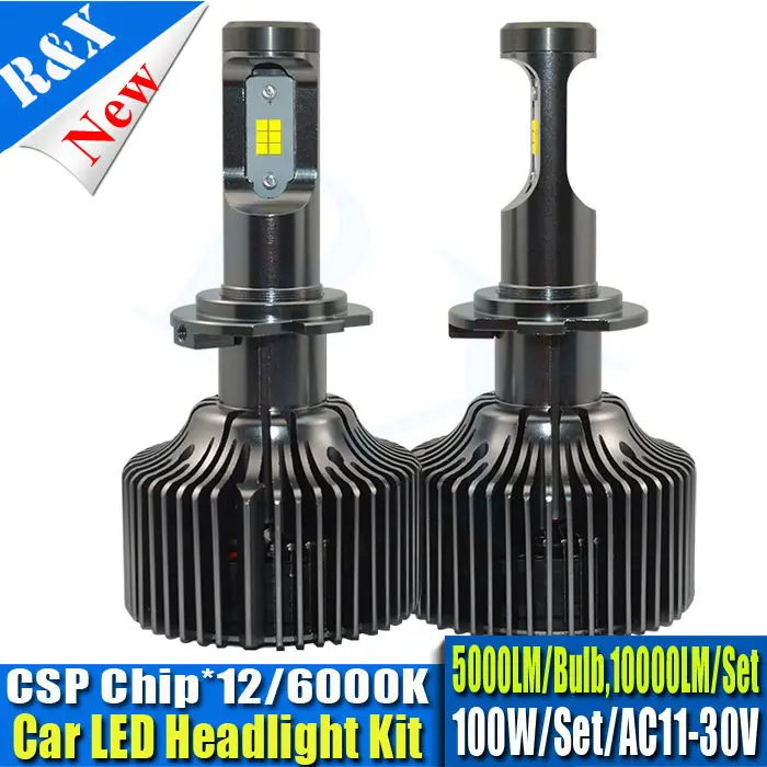 

H7 100W Headlight Bulbs 12V 24V Automotive LED Headlamp Conversion Kit 10000lm Replace Xenon Headlight Bulb Halogen Light White