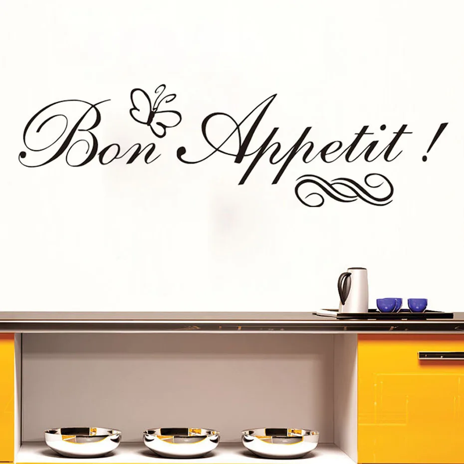 

Bon Appetit Wall Stickers With Butterfly French Spanish Diet Living Room Dining Room Restaurants Kitchen Home Decor Wallpaper