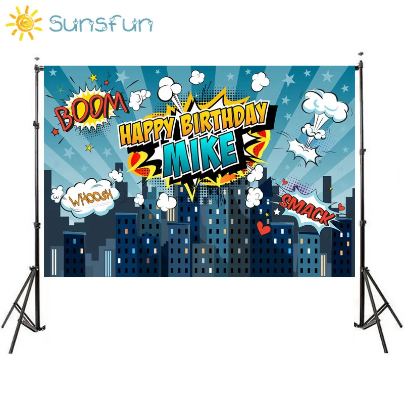 

Sunsfun 7x5ft Superhero City Theme Photography Backdrop Children Birthday Party Backdrop for Photo Studio Background Custom