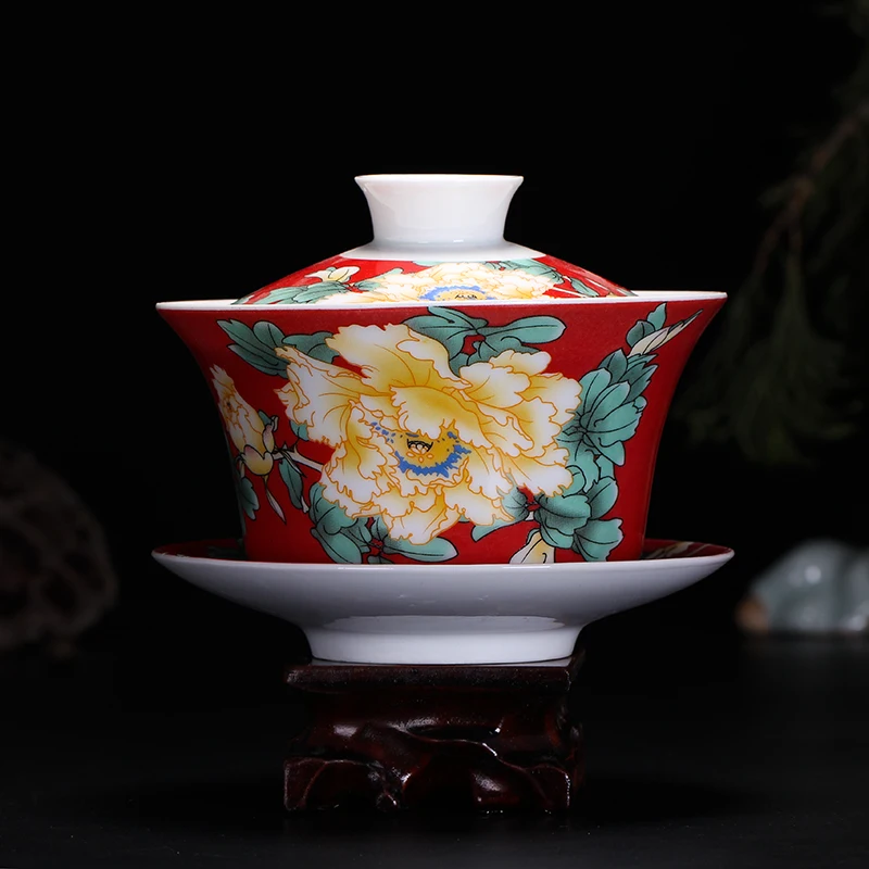 Chinese Jingdezhen 5 inch TeaSets Ceramic Gaiwan Tea Cup Bone China