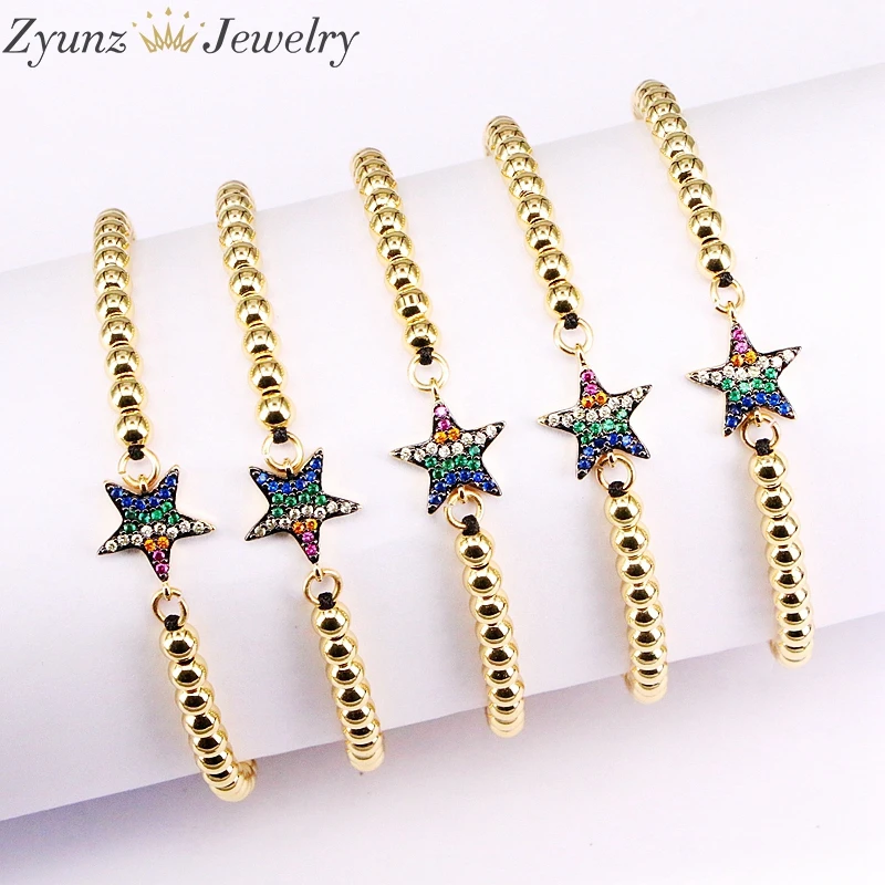 10 шт. ZYZ340 3589 4 мм медь круглый бусины со звездой CZ плетение макраме Lucky мужские и