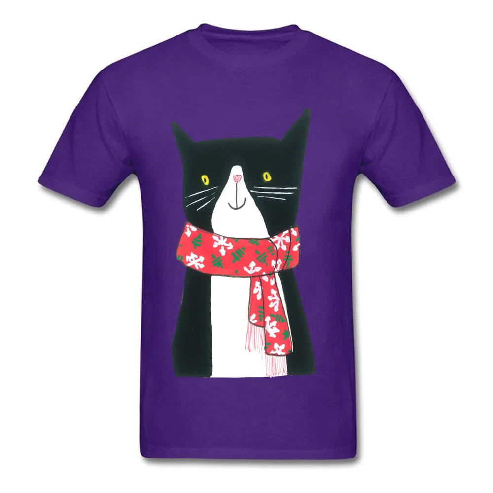 Cat With A Scarf All Cotton Tops Shirt for Men Leisure Top T-shirts Custom Discount O-Neck T-shirts Short Sleeve Cat With A Scarf purple