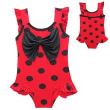 От 3 до 9 лет цельнокроеное платье с бантом для маленьких девочек, летний купальный костюм с божьей коровкой, одежда для купания вечерние бикини в горошек с рисунком, подарок