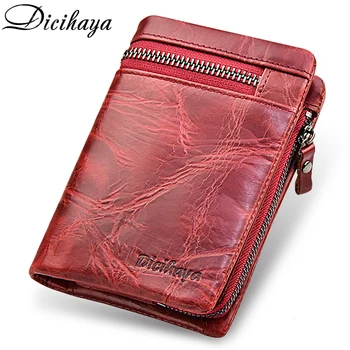 

DICIHAYA High Capacity Card Holder Zipper Wallet Women Genuine Leather Wallet Brand Red Purse Coin Bag Short Women Leather Purse