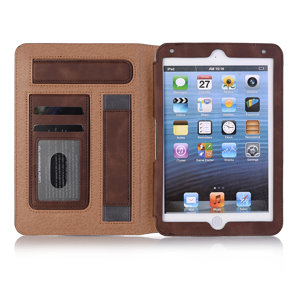 

Dir-Maos For iPad Mini 1 2 3 4 Case 7.9 Inch Luxury Leather Smart Cover Kickstand Card Holder Hand Belt Book Style Brown Red