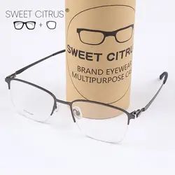 Сладкий цитрусовый бренд титан оправа для очков Мужская половина оптическая рамка рецепт мужские очки для близорукости прозрачные линзы