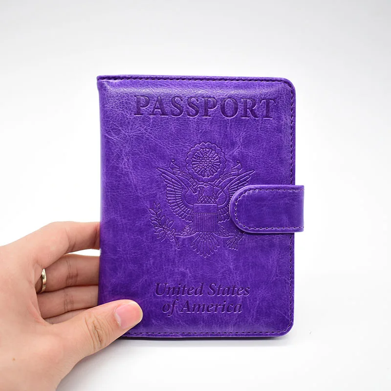 Многофункциональный США Обложка для паспорта с защитой от сканирования Rfid Для женщин Hasp искусственная кожа загранпаспорта кошелек-органайзер Для мужчин Rfid Блокировка паспорт кошелек - Цвет: Фиолетовый