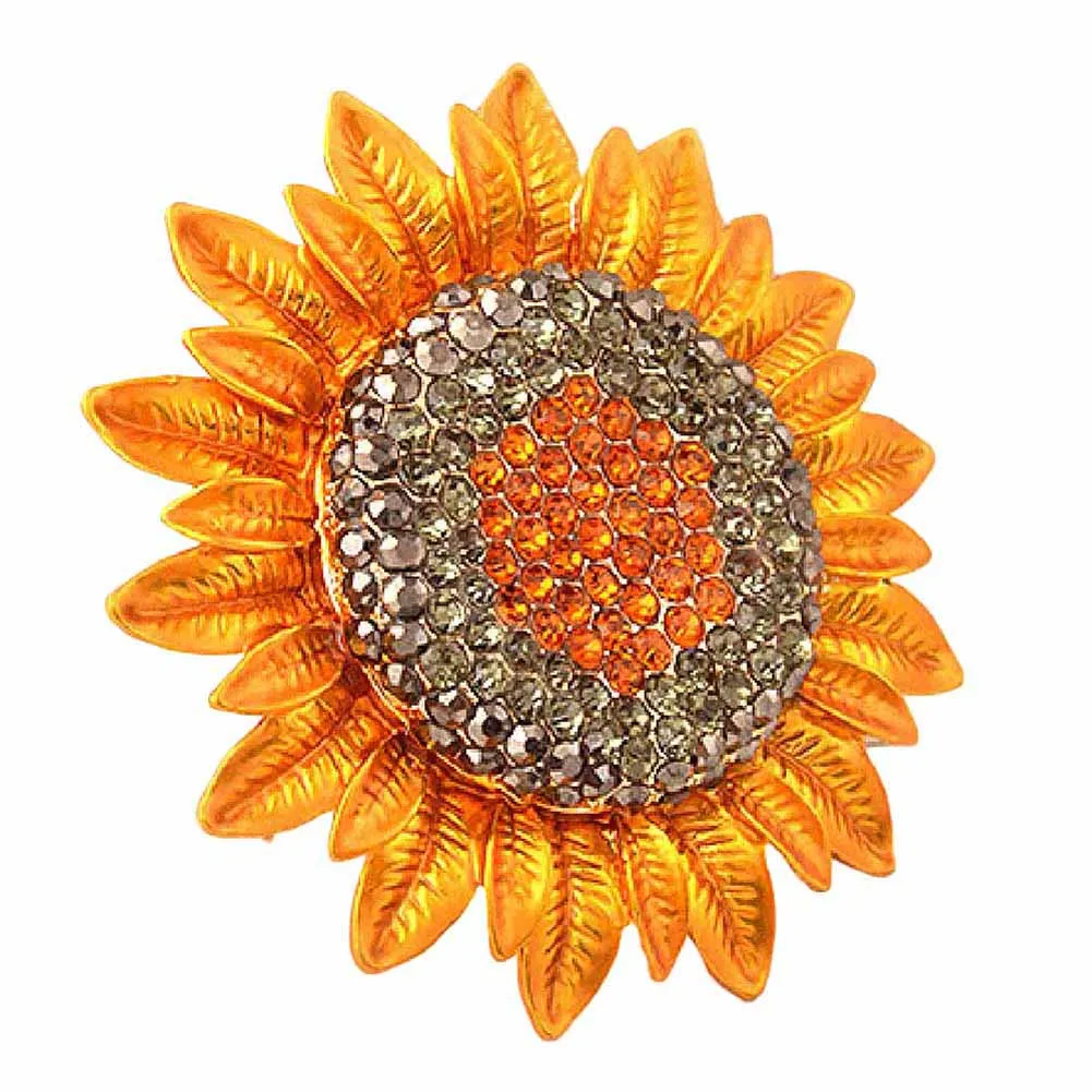 New Design Crystal Rhinestone Sunflower Brooch Pin Women Garment Accessory Fashion Jewelry Gift