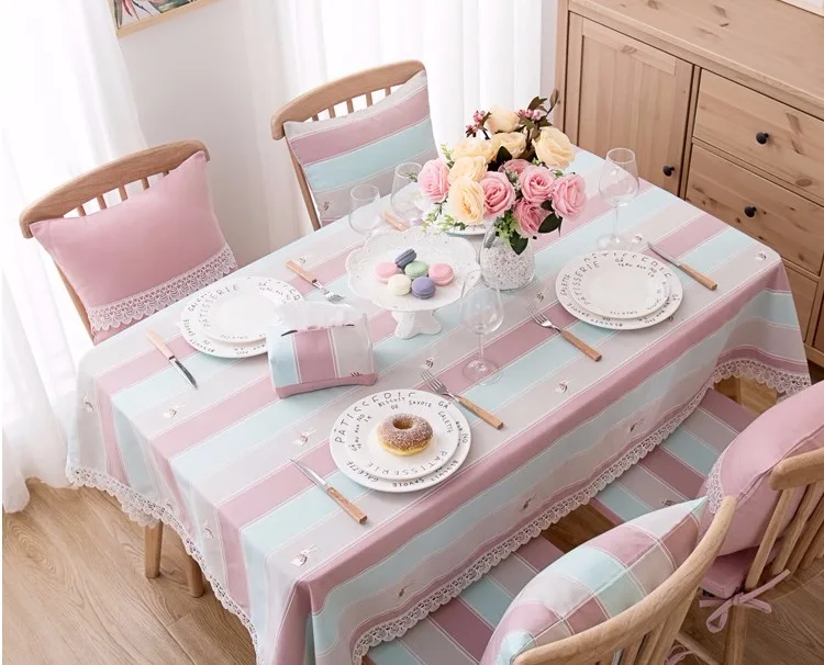 Розовая полосатая скатерть, водонепроницаемые прямоугольные вечерние скатерти, художественная Милая скатерть, кофейная скатерть